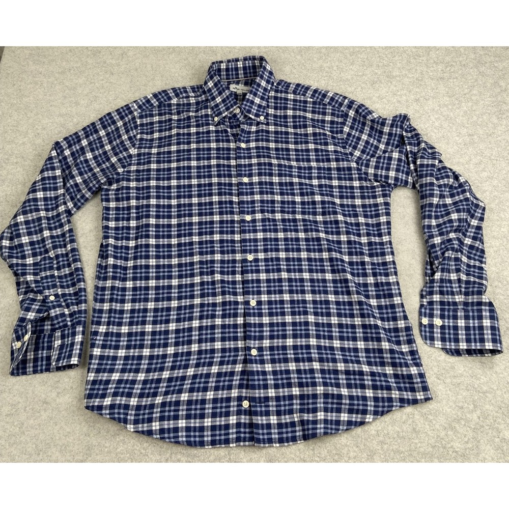 Peter Millar Shirt Mens Large Blue Plaid Flannel Button Down Stretch Casual